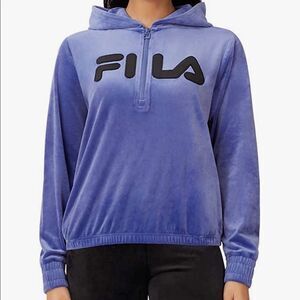 New Purple Fila Half-Zip Pullover Velour Hoodie Sweatshirt